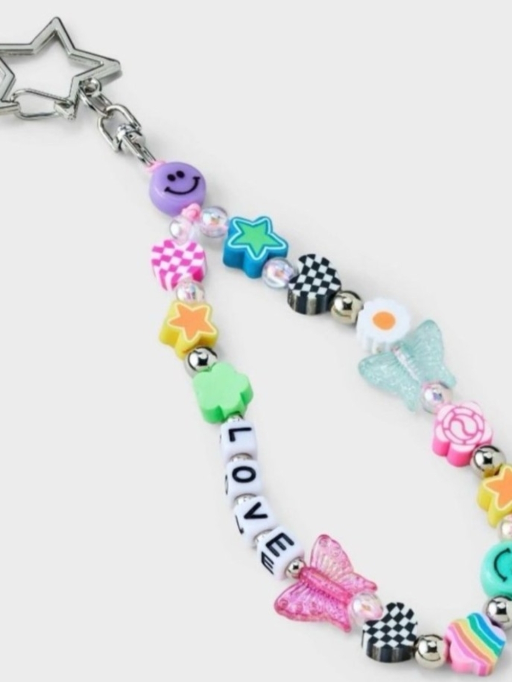 Art Class beaded bag charm/key chain smiley face, a checkered heart spell LOVE